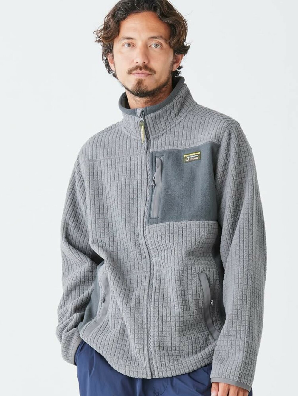 LL Bean Sweater Fleece Gray Mountain Classic Windproof 1/4 Zip Waffle Size S